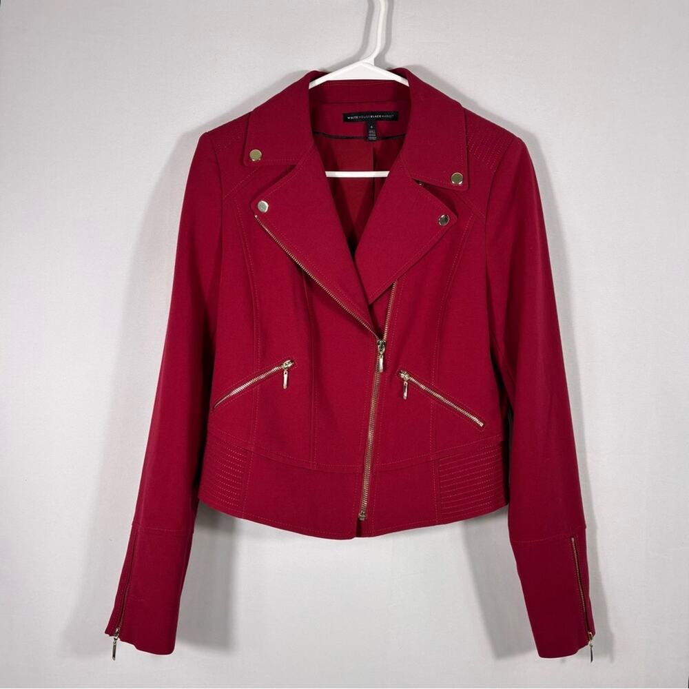 White House Black Market Crimson Moto Jacket Size 6 C1